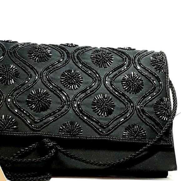 Carla Marchi Evening Purse/Clutch Black Satin Crossbody Hand-Beaded - Picture 10 of 10